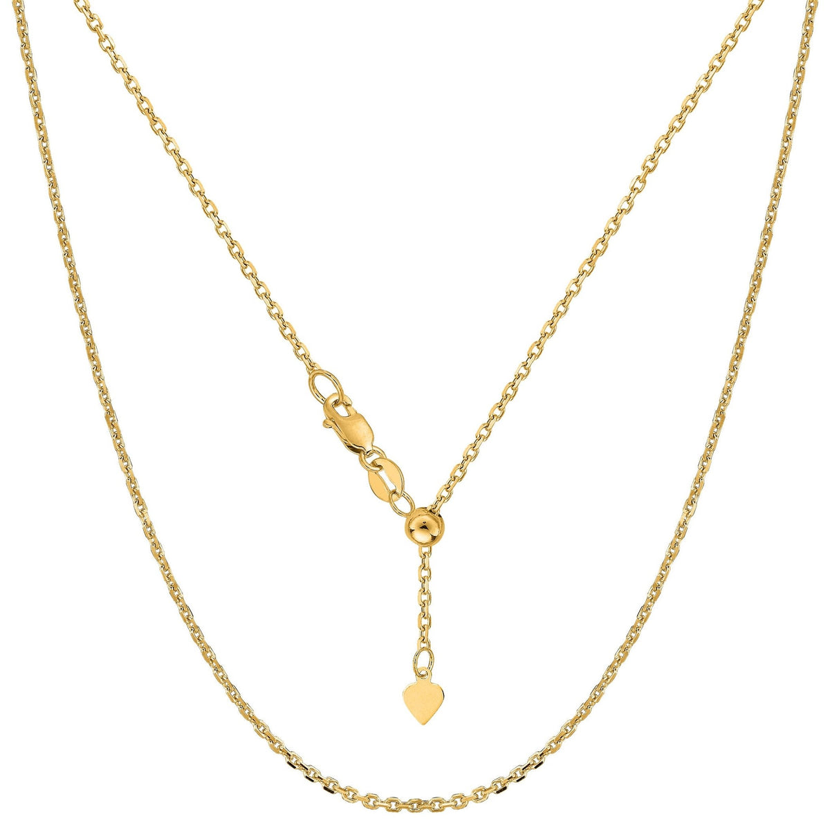 14k Yellow Gold Adjustable Cable Chain Necklace, 0.9mm, 22" - JewelryAffairs