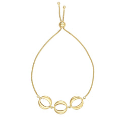 14k Yellow Gold Adjustable Circle Charms Bolo Bracelet, 9.25"