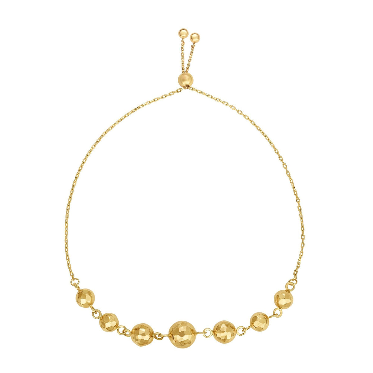 14k Yellow Gold Adjustable Diamond Cut Bead Charm Bolo Bracelet, 9.25"