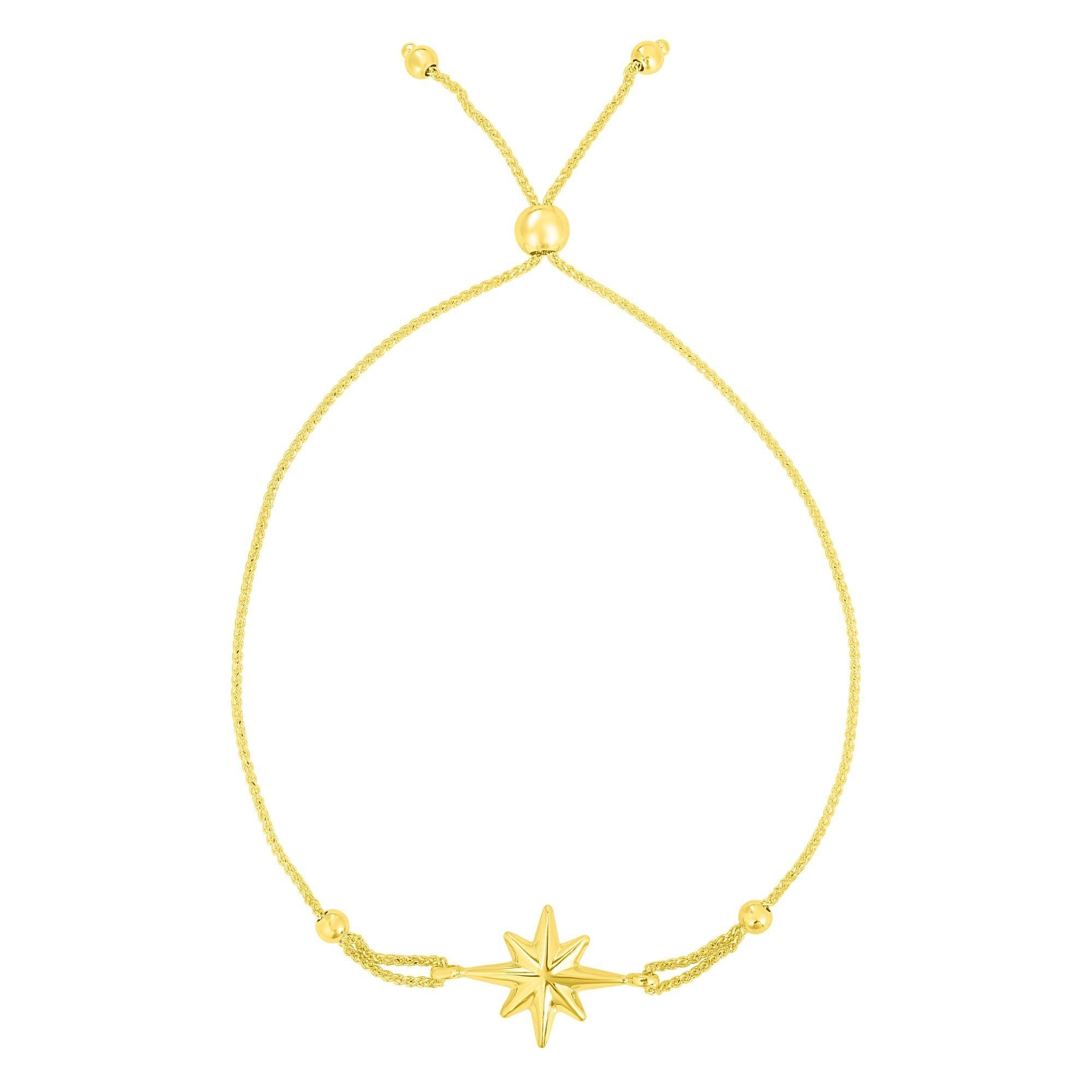 14k Yellow Gold Adjustable North Star Bolo Friendship Bracelet, 9.25" - JewelryAffairs
