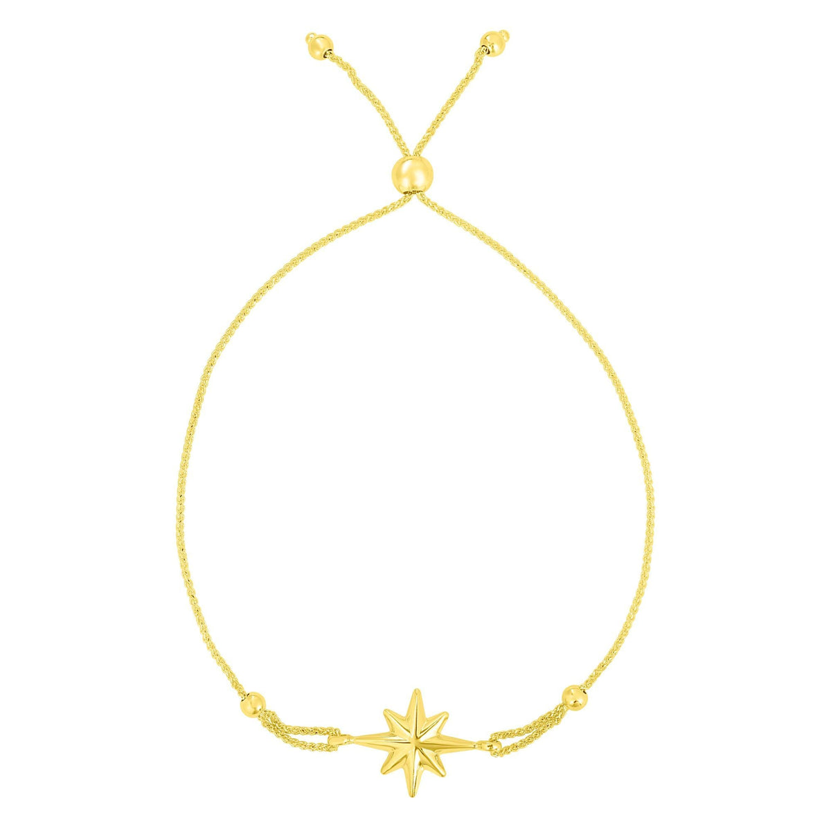 14k Yellow Gold Adjustable North Star Bolo Friendship Bracelet, 9.25" - JewelryAffairs