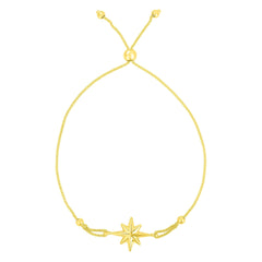 14k Yellow Gold Adjustable North Star Bolo Friendship Bracelet, 9.25" - JewelryAffairs