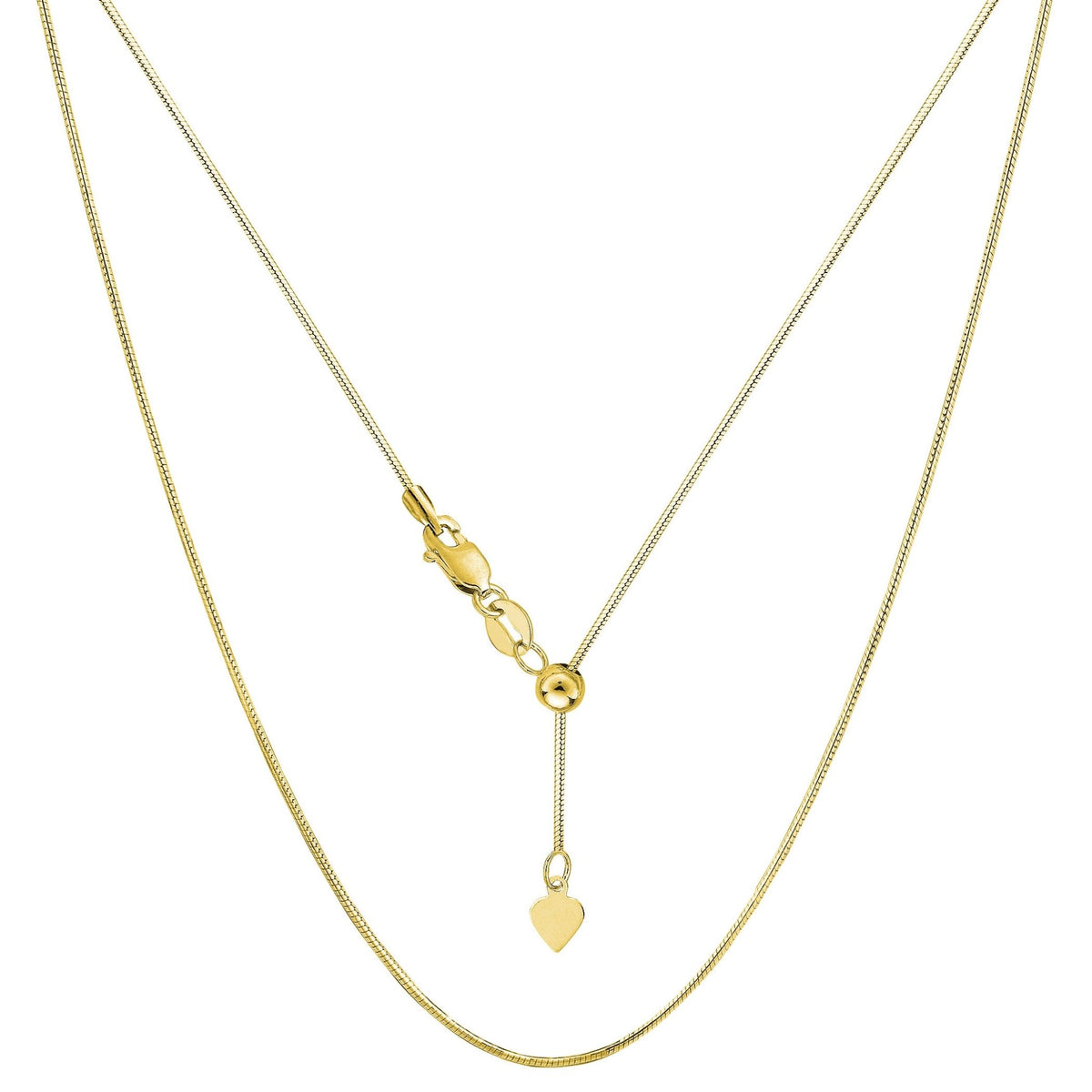 14k Yellow Gold Adjustable Octagonal Snake Chain Necklace, 0.85mm, 22" - JewelryAffairs