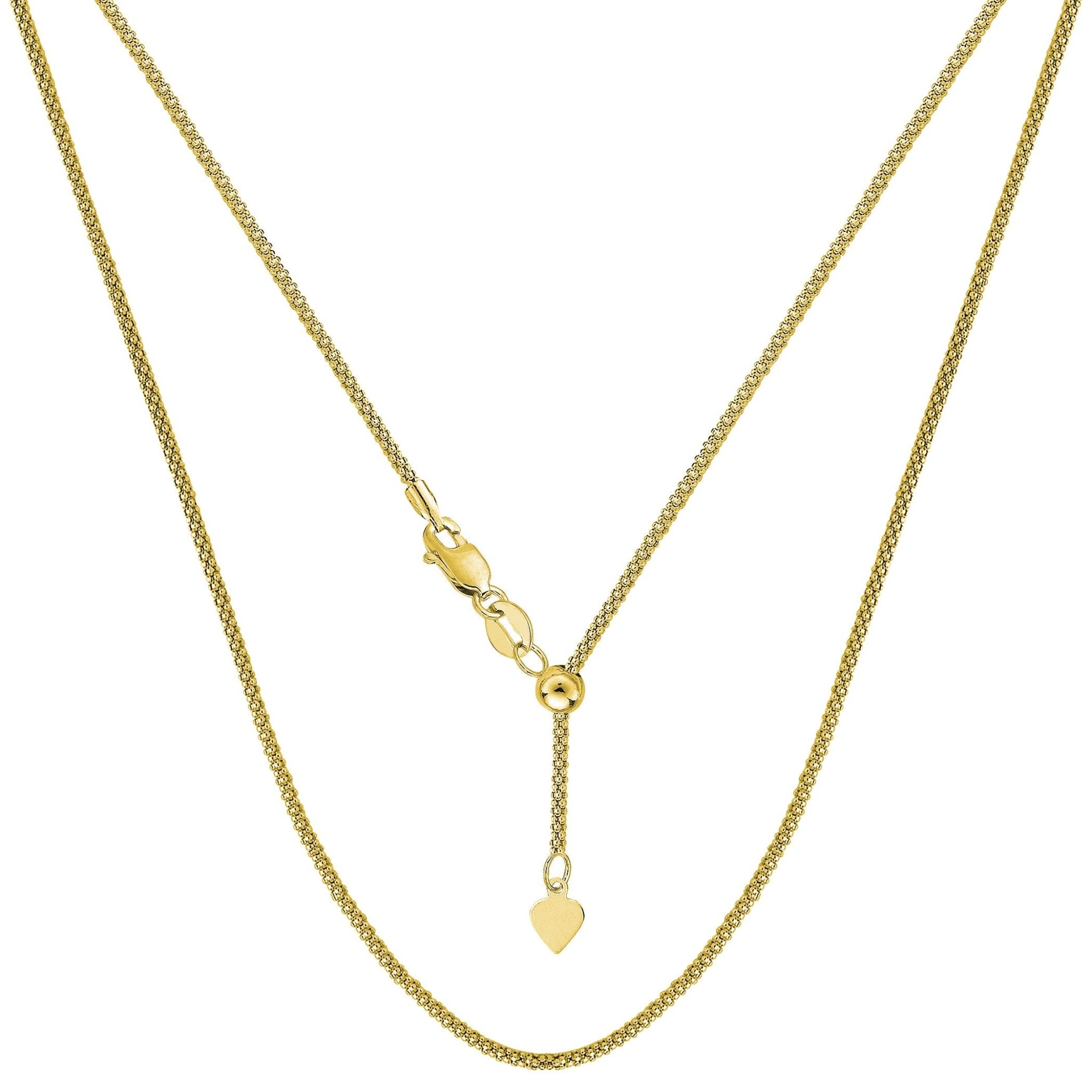 14k Yellow Gold Adjustable Popcorn Link Chain Necklace, 1.3mm, 22" - JewelryAffairs