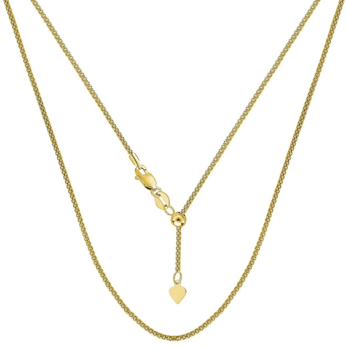 14k Yellow Gold Adjustable Popcorn Link Chain Necklace, 1.3mm, 22" - JewelryAffairs