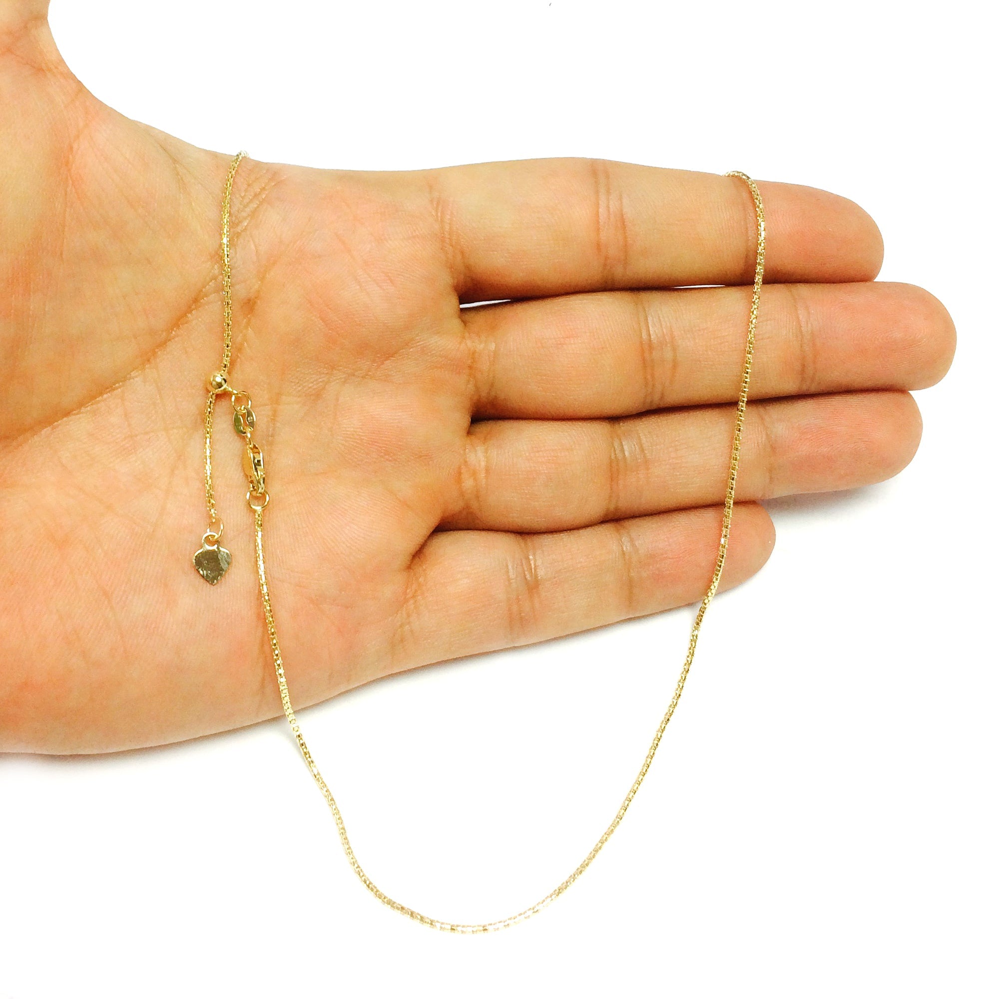 14k Yellow Gold Adjustable Popcorn Link Chain Necklace, 1.3mm, 22" - JewelryAffairs