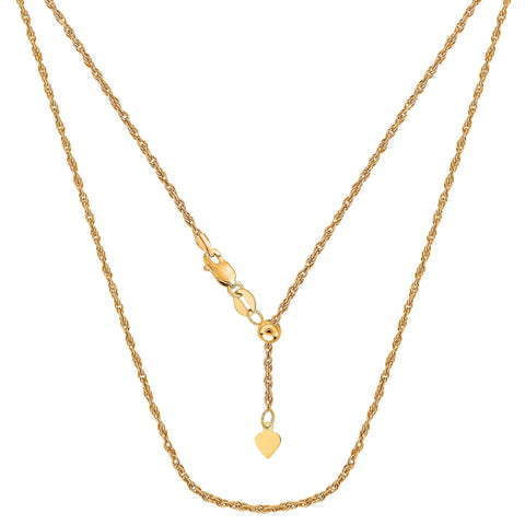 14k Yellow Gold Adjustable Rope Chain Necklace, 1.0mm, 22"
