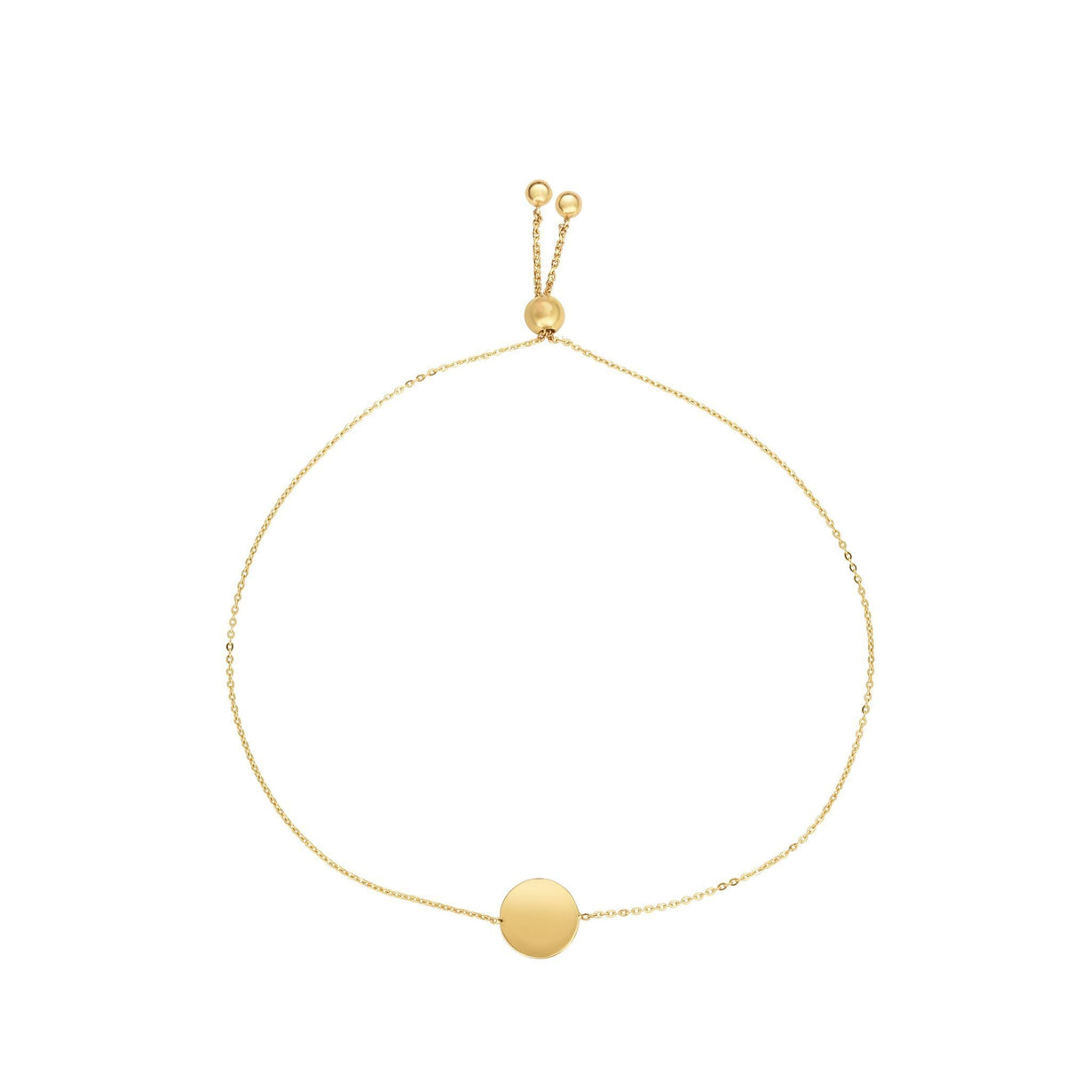14k Yellow Gold Adjustable Round Charm Bolo Friendship Bracelet, 9.25"
