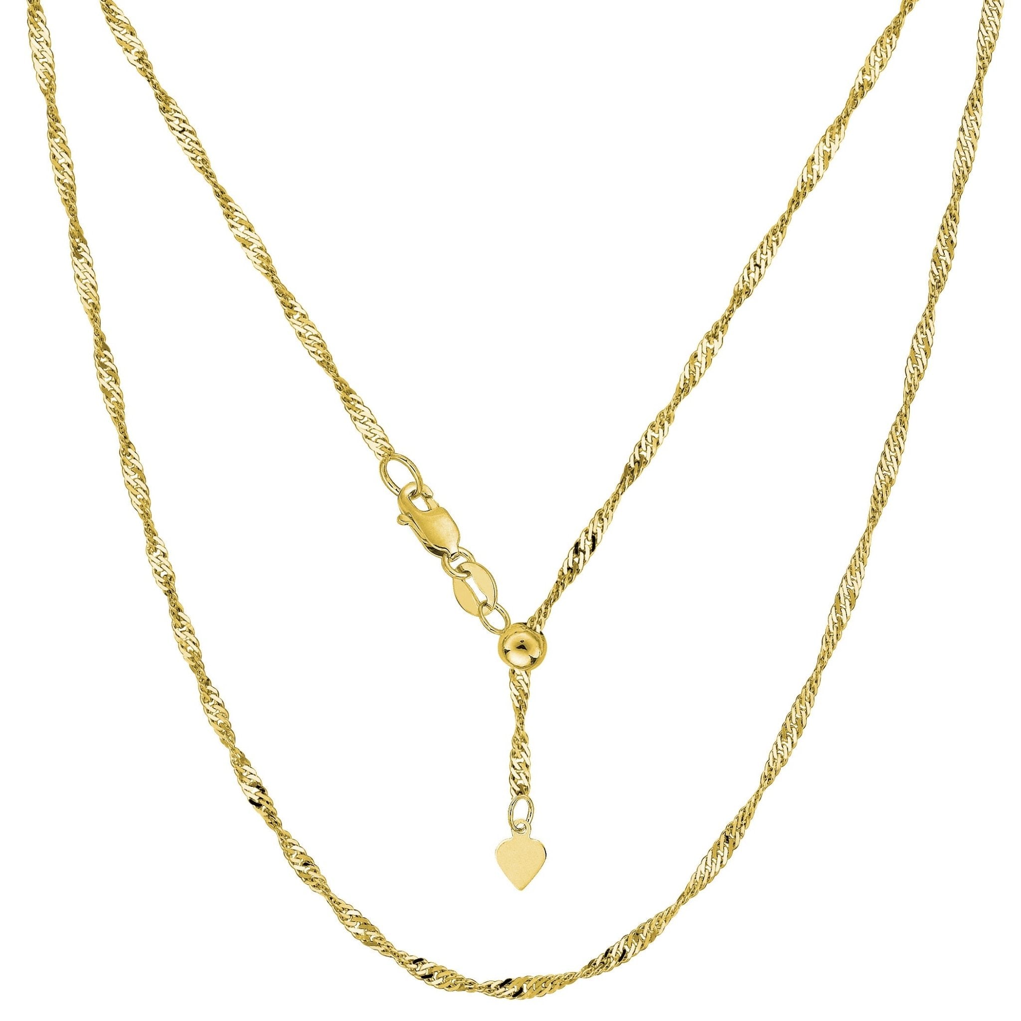 14k Yellow Gold Adjustable Singapore Link Chain Necklace, 1.15mm, 22" - JewelryAffairs