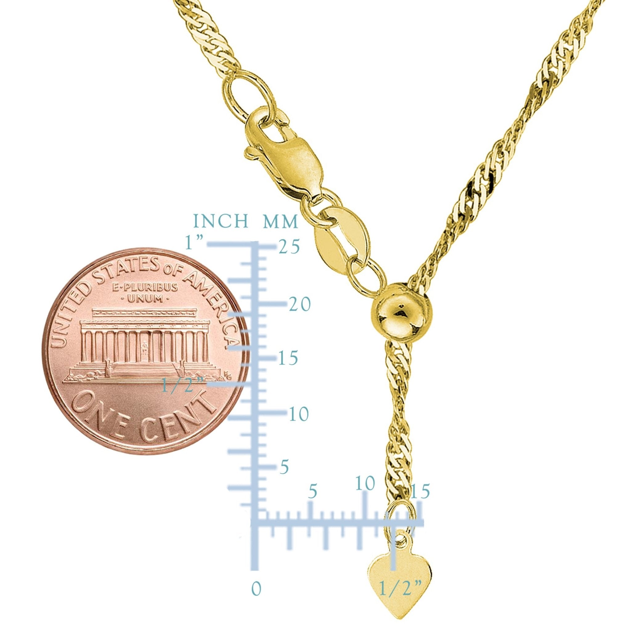 14k Yellow Gold Adjustable Singapore Link Chain Necklace, 1.15mm, 22" - JewelryAffairs