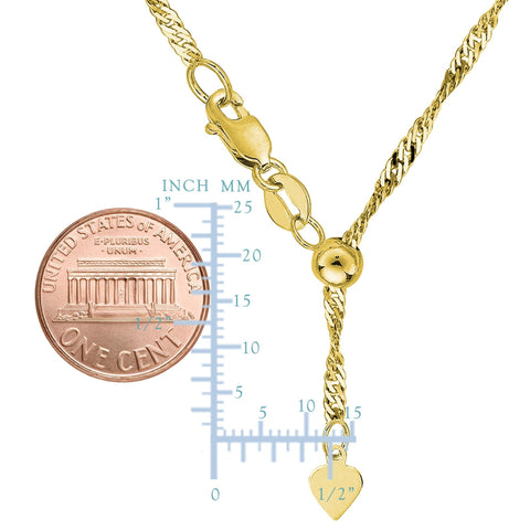 14k Yellow Gold Adjustable Singapore Link Chain Necklace, 1.15mm, 22"