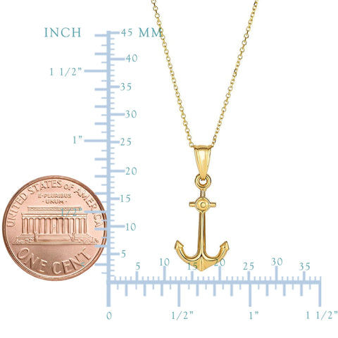 14k Yellow Gold Anchor Pendant Chain Necklace, 18"