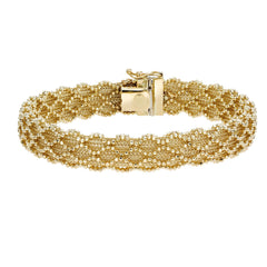 14k Yellow Gold And Diamond Cut Bead Bracelet, 7.5" - JewelryAffairs