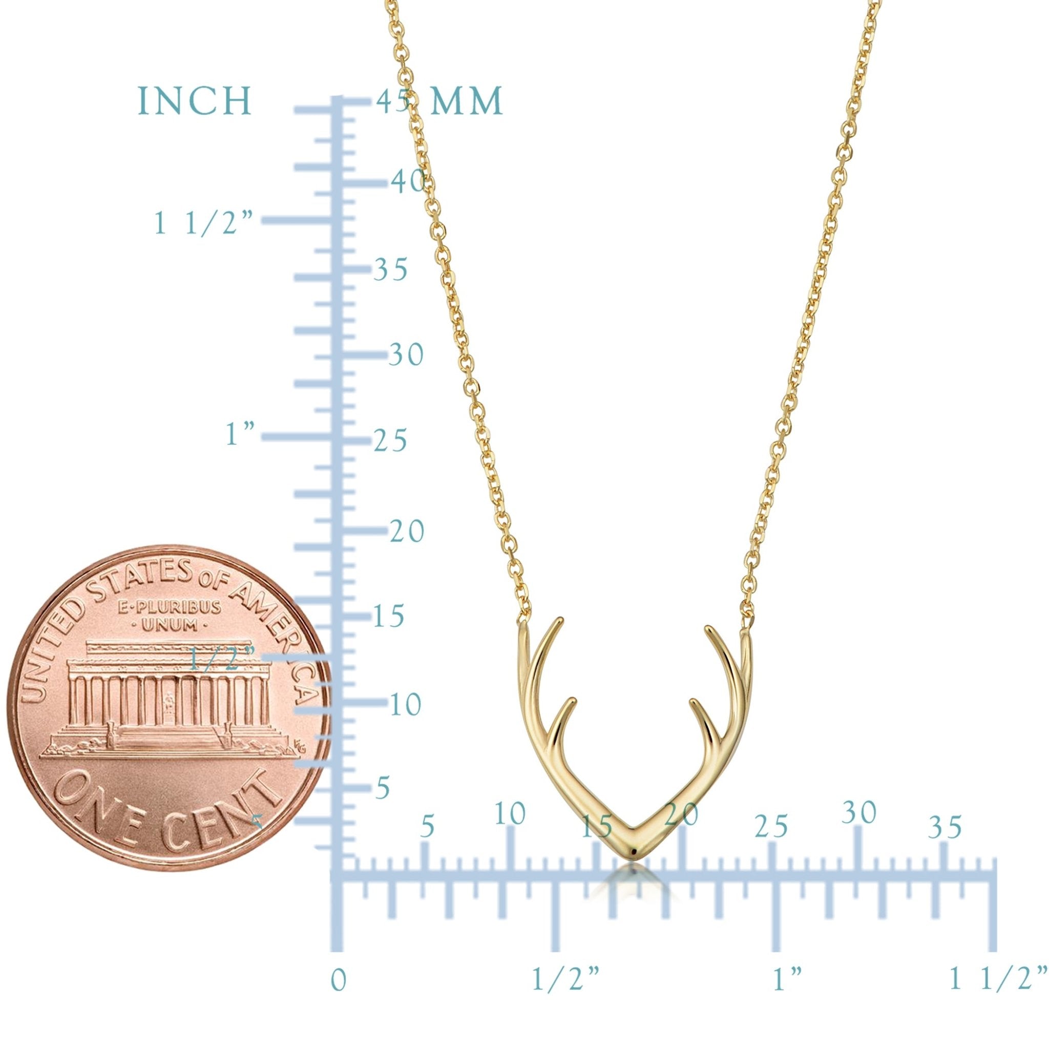 14k Yellow Gold Antler Adjustable Necklace, 18" - JewelryAffairs