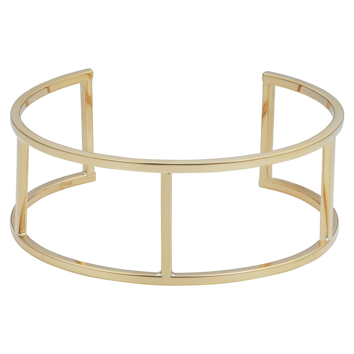 14k Yellow Gold Bar Women's Cuff Bracelet, 7.5" - JewelryAffairs