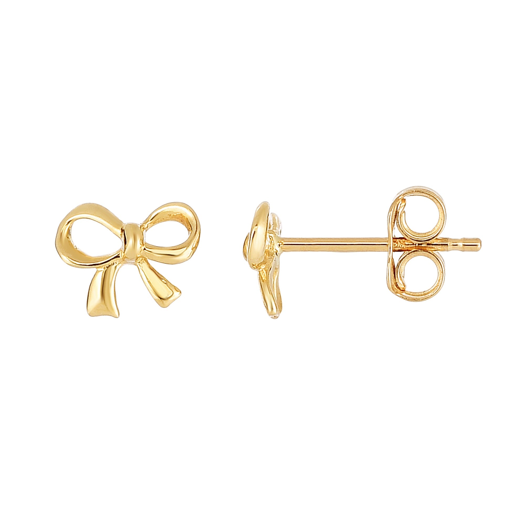 14K Yellow Gold Bow Tie Shape Stud Earrings - JewelryAffairs