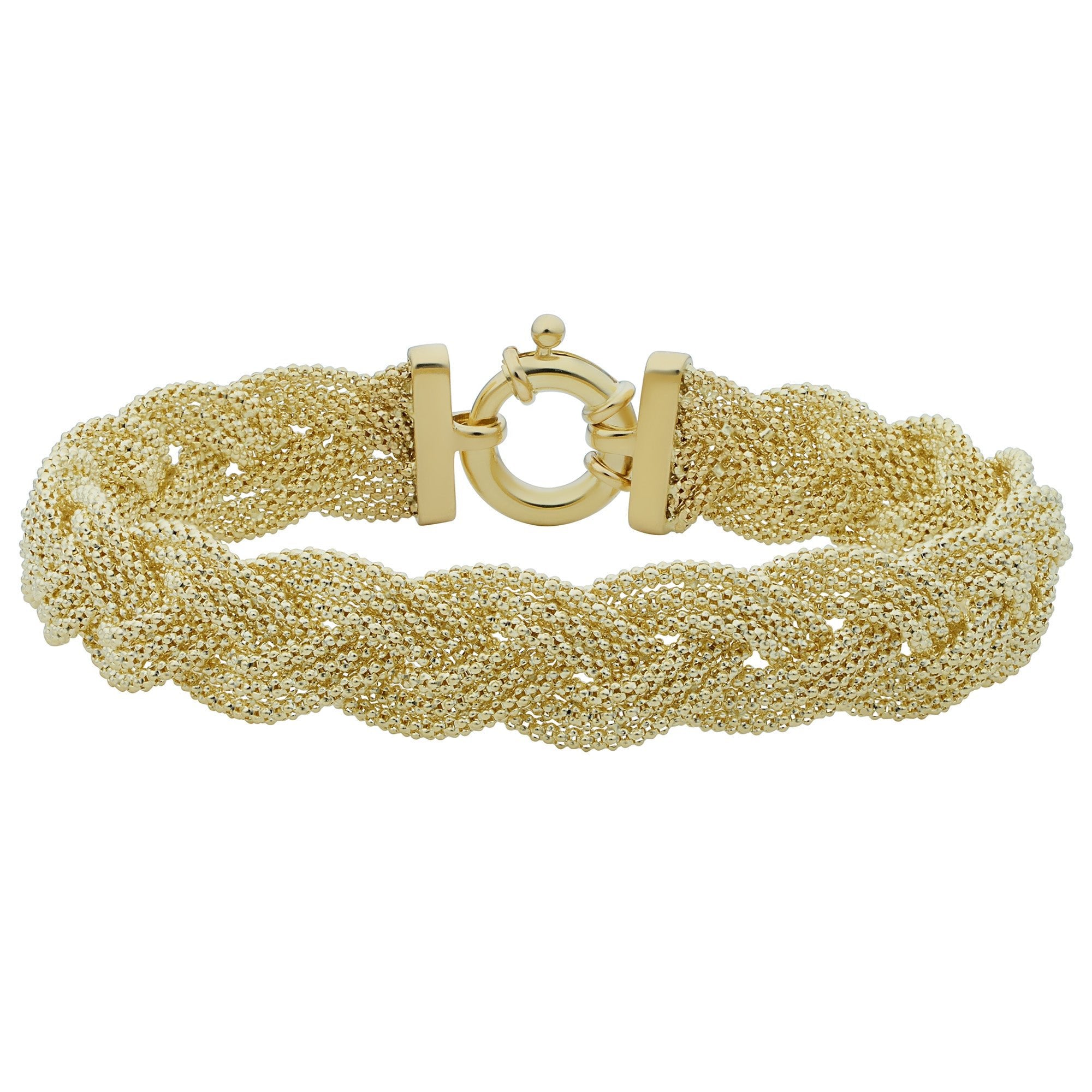 14k Yellow Gold Braided Triple Popcorn Link Womens Bracelet, 7.5" - JewelryAffairs