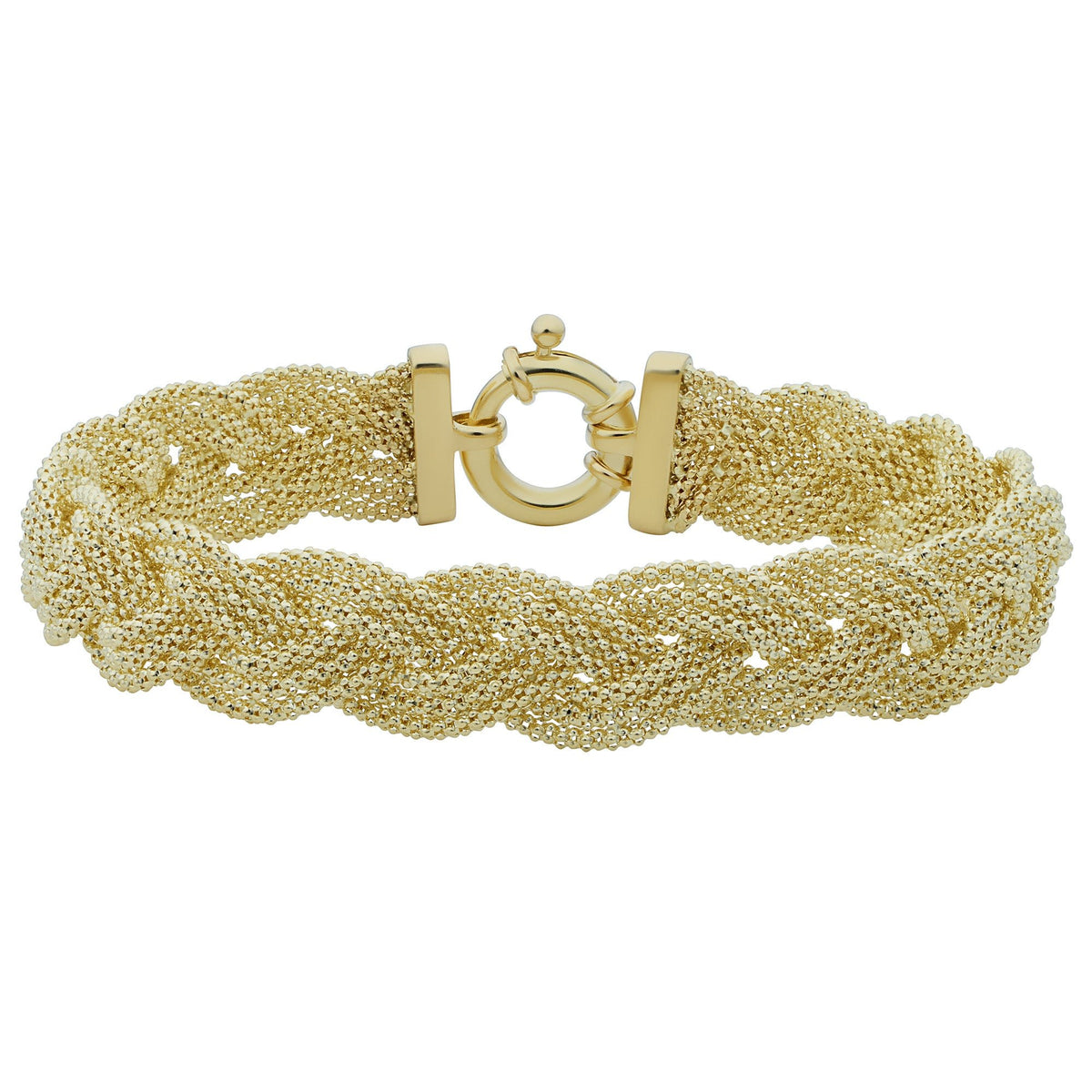 14k Yellow Gold Braided Triple Popcorn Link Womens Bracelet, 7.5" - JewelryAffairs