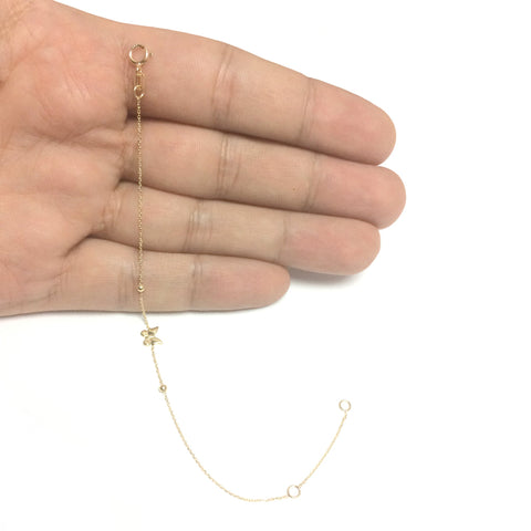 14k Yellow Gold Butterfly And Bead Adjustable Baby Bracelet, 6.5"