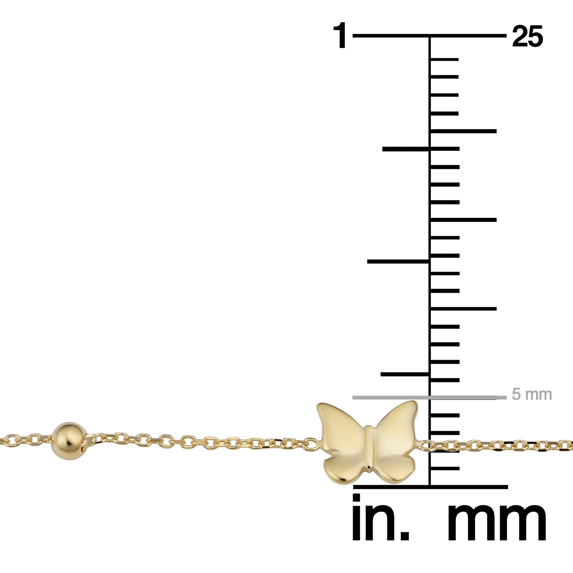 14k Yellow Gold Butterfly And Bead Adjustable Baby Bracelet, 6.5" - JewelryAffairs