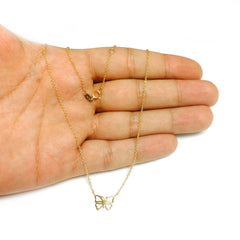 14K Yellow Gold Butterfly Pendant On 17" To 18" Adjustable Necklace