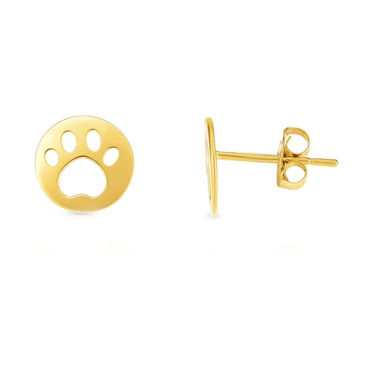 14k Yellow Gold Cat Pow Stud Earrings - JewelryAffairs
