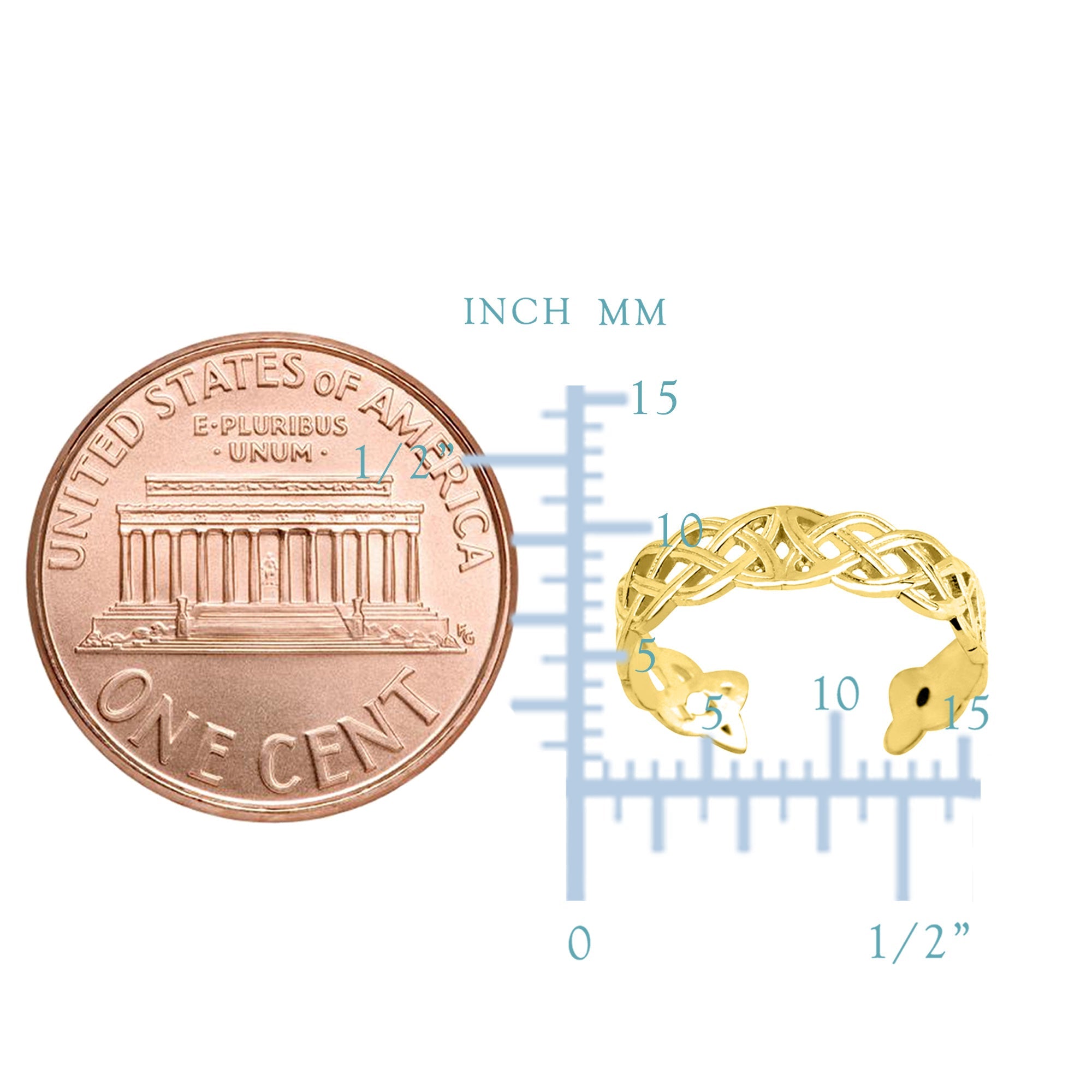 14K Yellow Gold Celtic Knot Weave Design Cuff Style Adjustable Toe Ring 4mm - JewelryAffairs