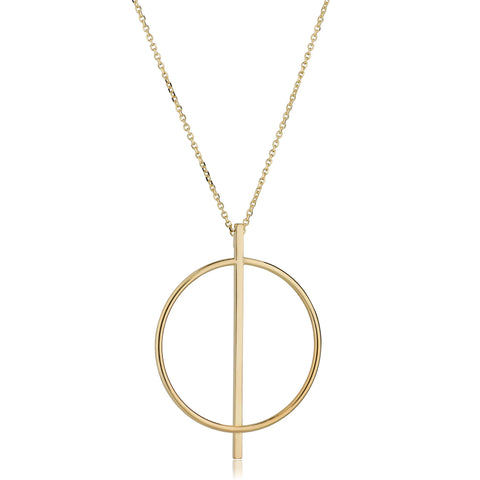 14K Yellow Gold Circle And Bar On 16" To 17" Adjustable Necklace