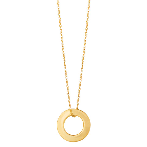 14k Yellow Gold Circle Shaped Pendant Necklace, 18"