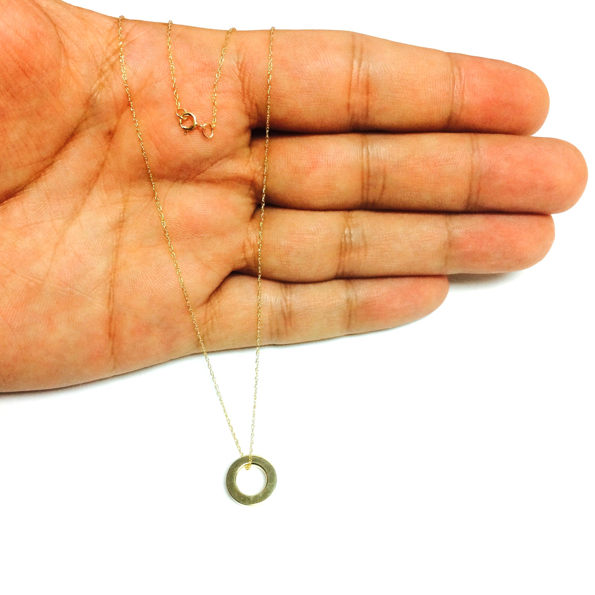 14k Yellow Gold Circle Shaped Pendant Necklace, 18"