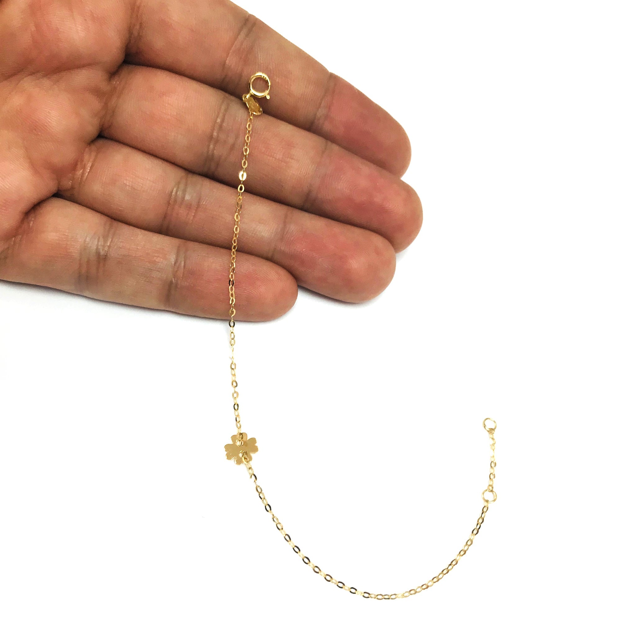 14k Yellow Gold Clover Charm Fancy Bracelet, 7" - JewelryAffairs