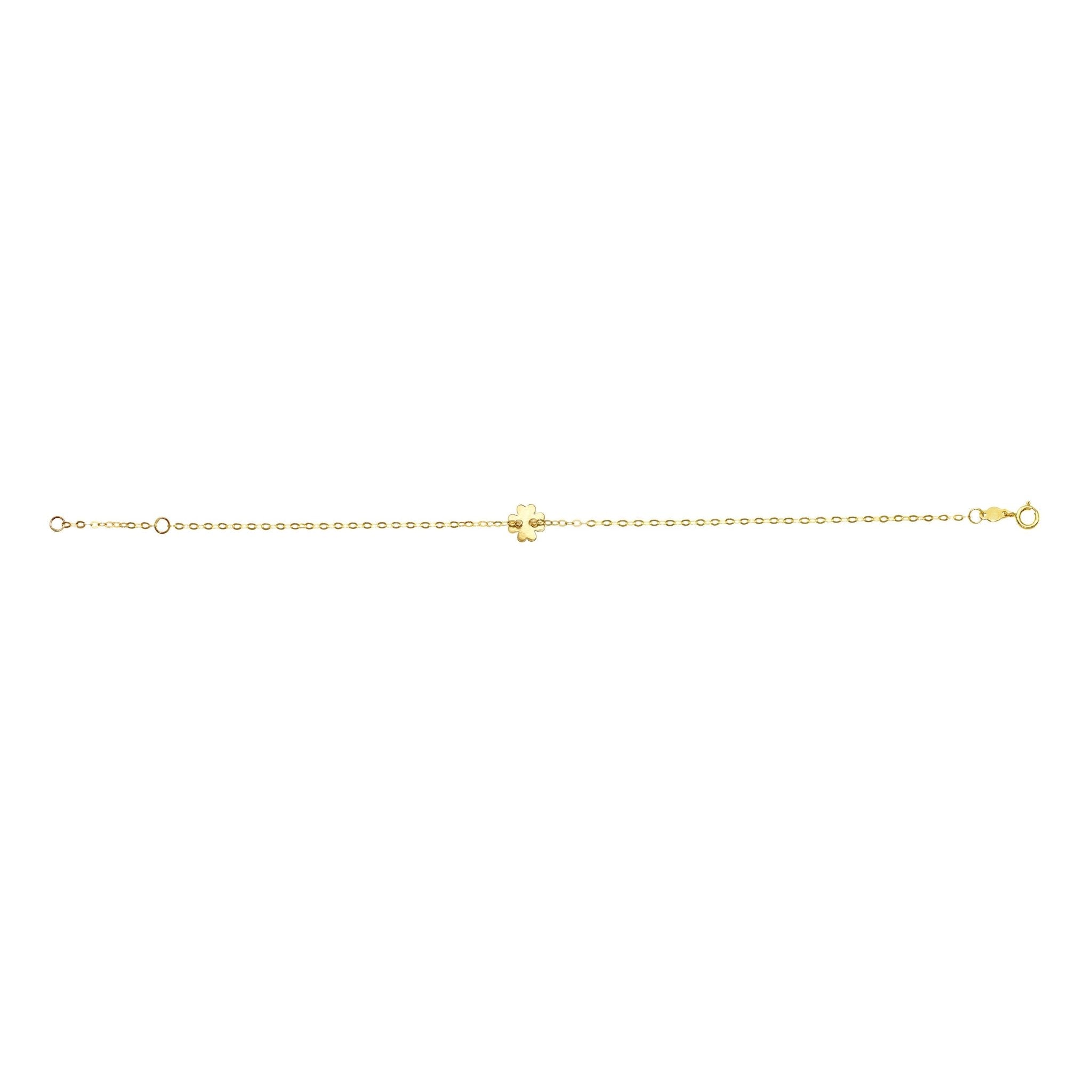 14k Yellow Gold Clover Charm Fancy Bracelet, 7" - JewelryAffairs