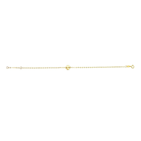 14k Yellow Gold Clover Charm Fancy Bracelet, 7"