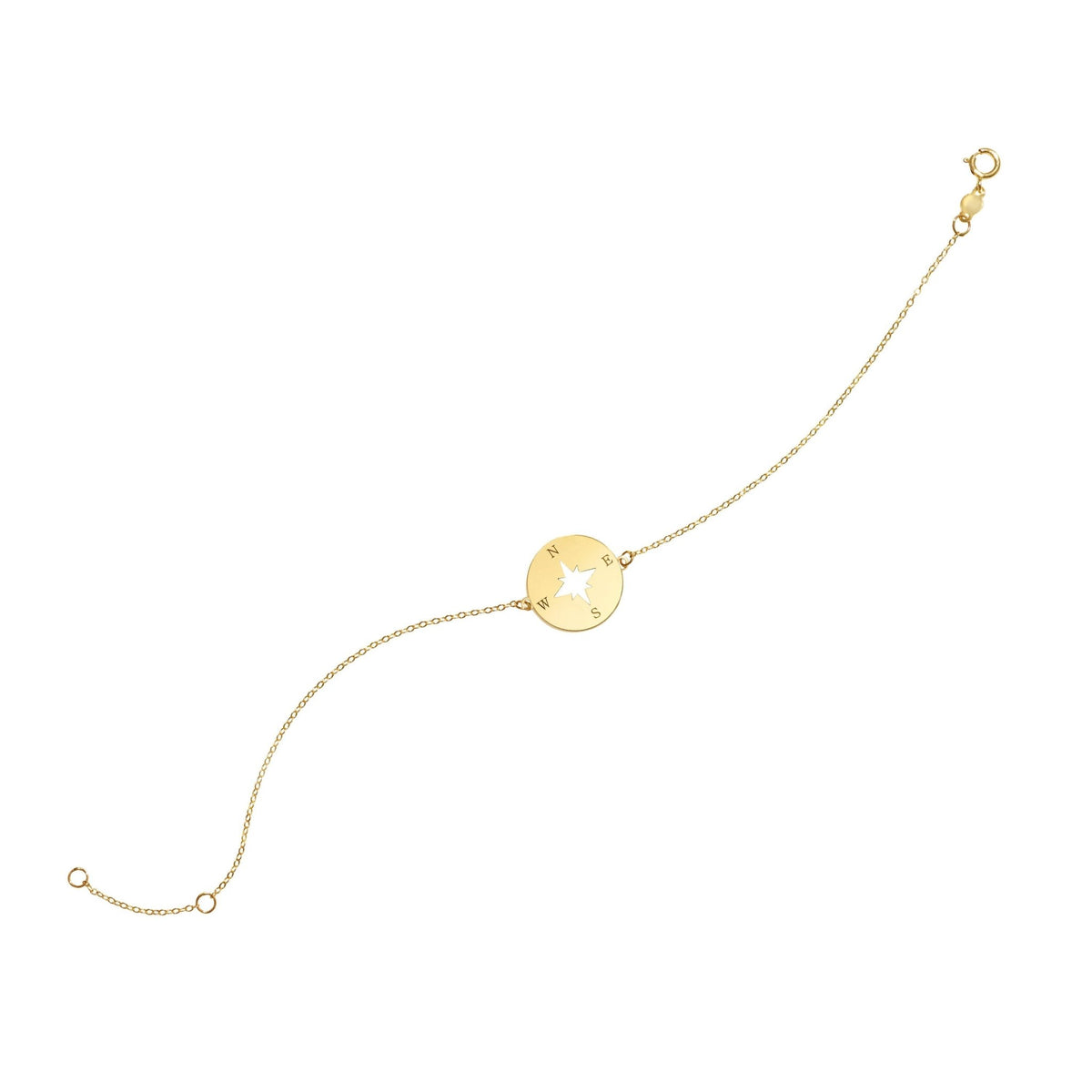 14K Yellow Gold Compass Pendant Necklace, 18"