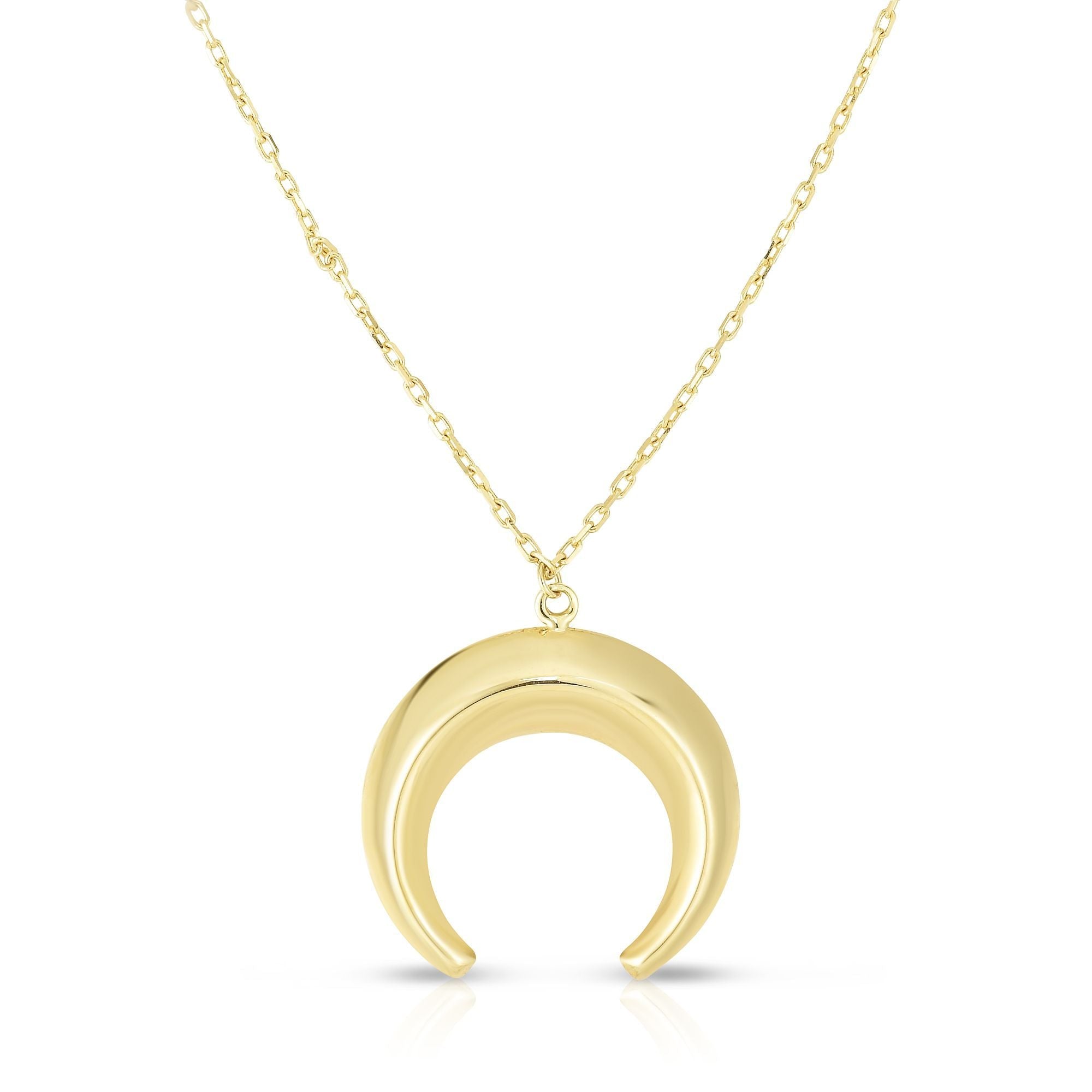 14K Yellow Gold Crescent Moon Pendant Necklace, 18" - JewelryAffairs