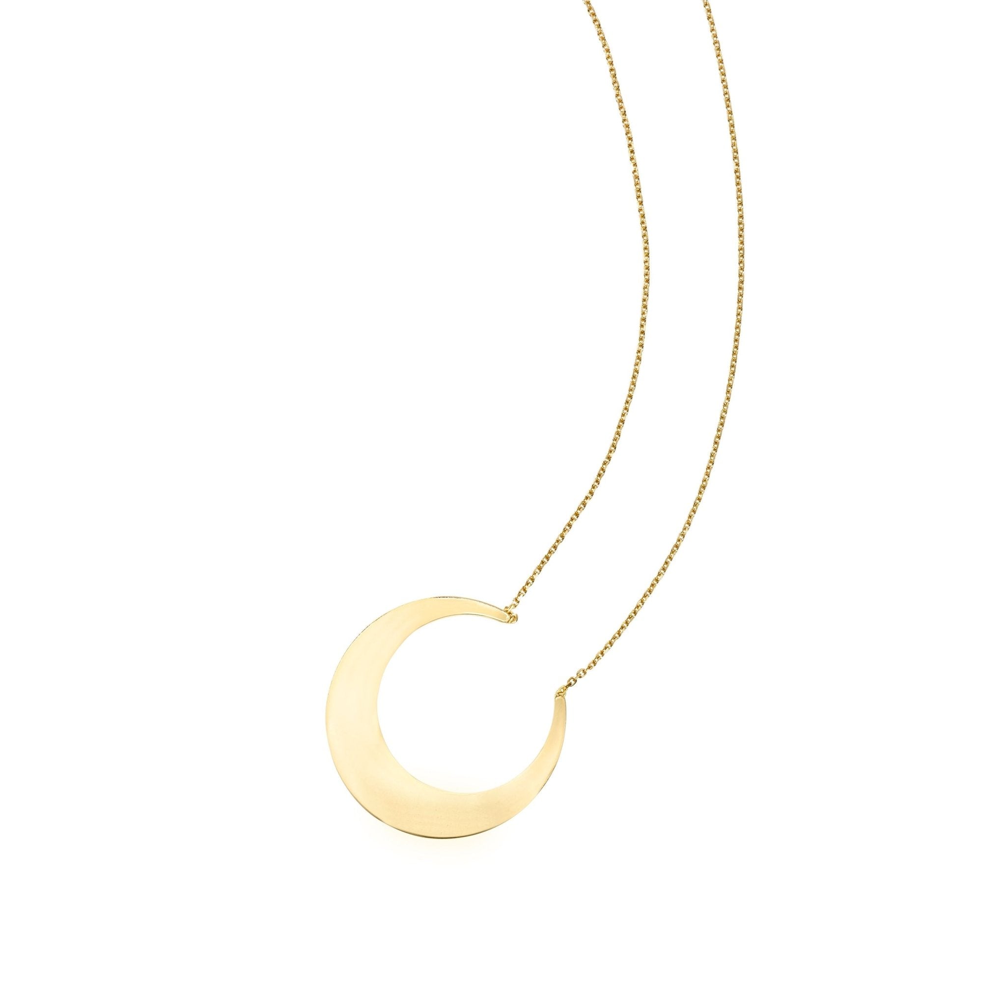 14k Yellow Gold Crescent Moon Pendant Necklace, 18" - JewelryAffairs