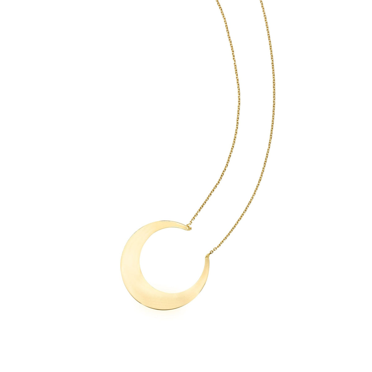 14k Yellow Gold Crescent Moon Pendant Necklace, 18" - JewelryAffairs