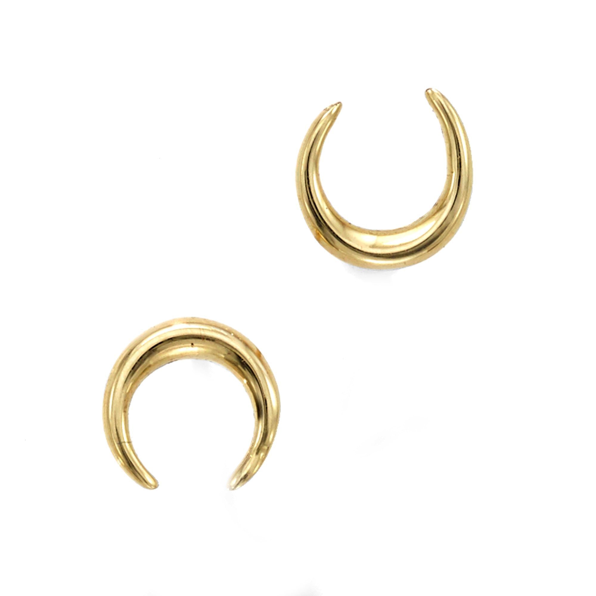 14k Yellow Gold Crescent Moon Stud Earrings - JewelryAffairs
