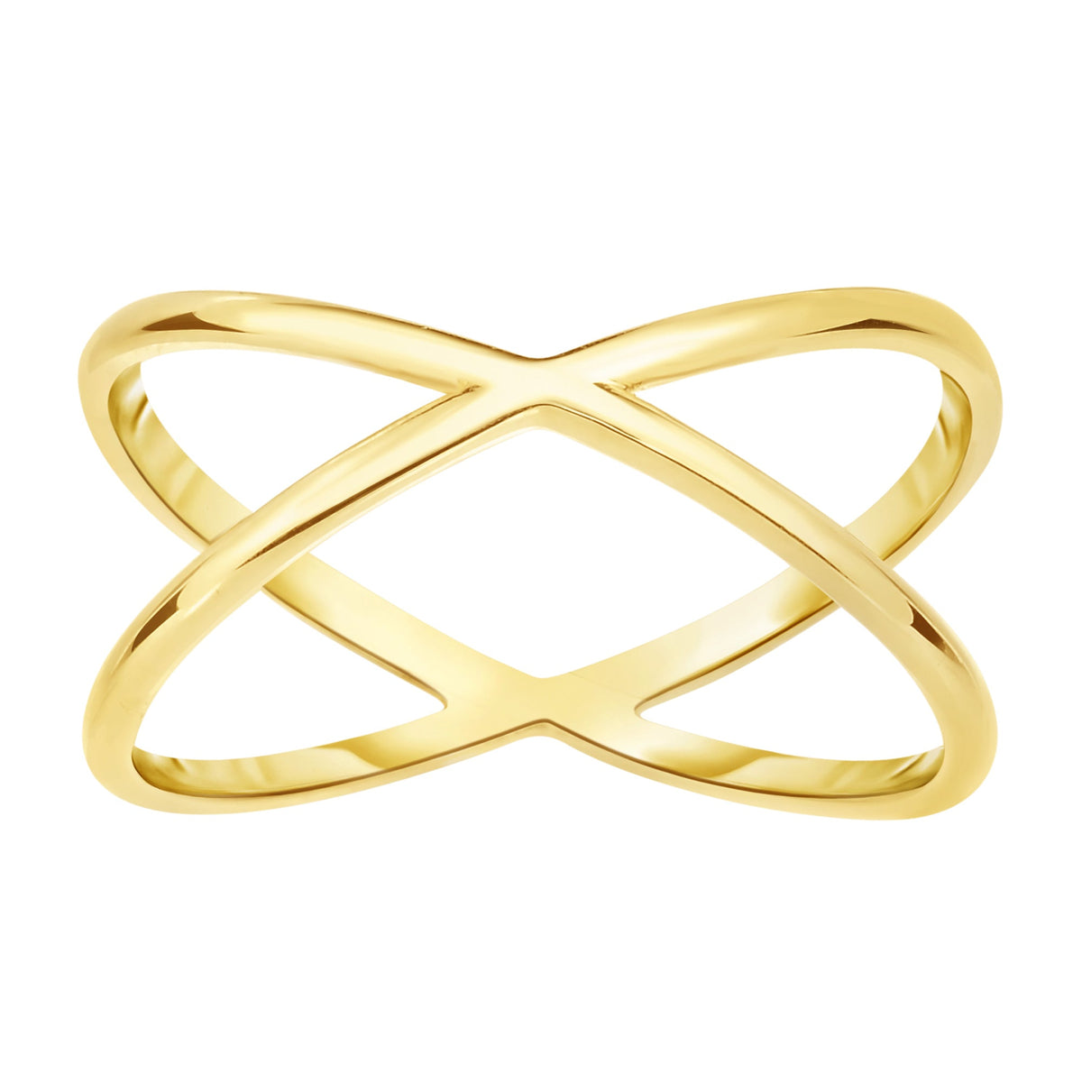 14K Yellow Gold Cross Over X Design Ring - JewelryAffairs