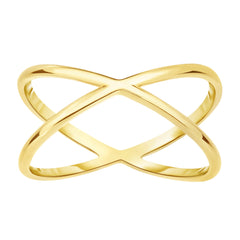14K Yellow Gold Cross Over X Design Ring - JewelryAffairs