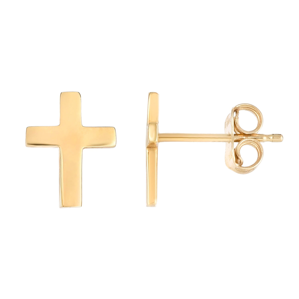 14K Yellow Gold Cross Stud Earrings - JewelryAffairs