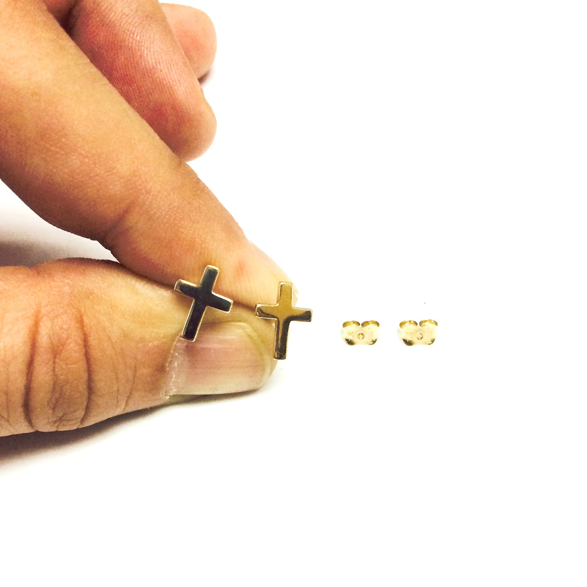 14K Yellow Gold Cross Stud Earrings - JewelryAffairs