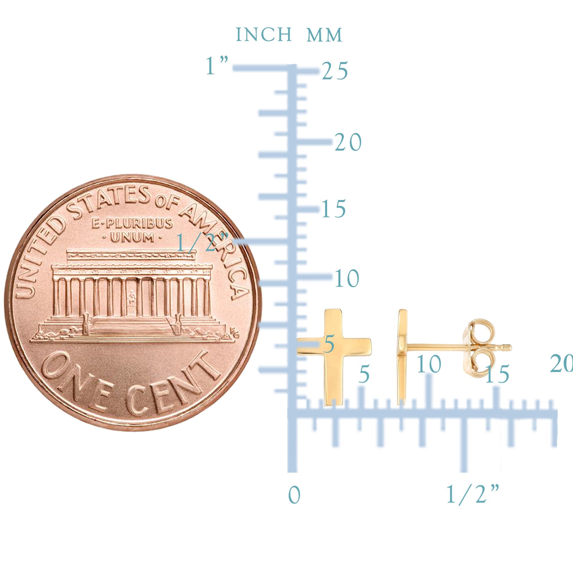 14K Yellow Gold Cross Stud Earrings - JewelryAffairs