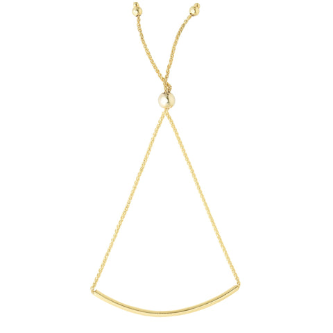 14K Yellow Gold Curve Bar Diamond Cut Wheat Chain Adjustable Bracelet With Adjustable Ball Clasp, 9.25"
