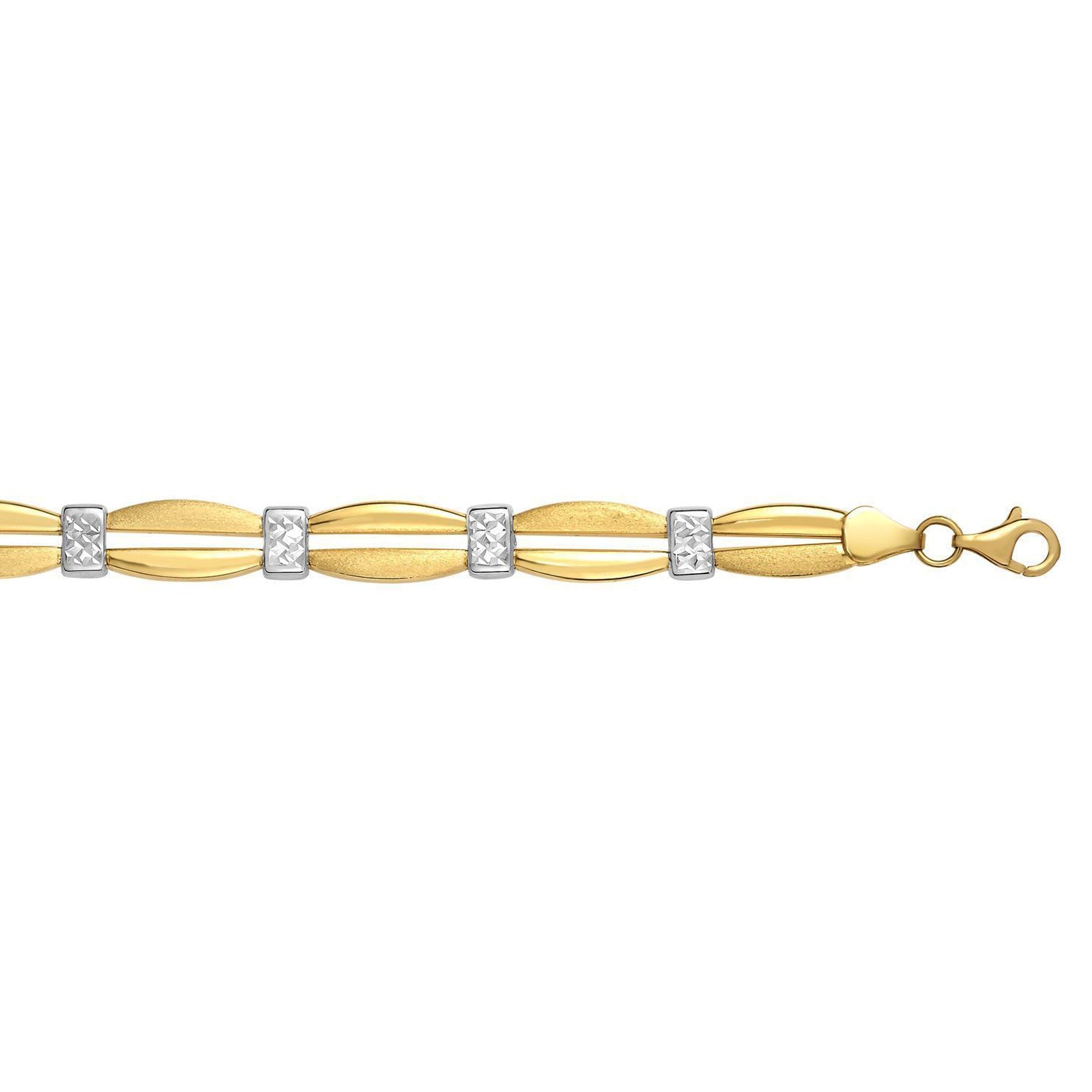 14k Yellow Gold Curved Bar Link Fancy Bracelet, 7.25" - JewelryAffairs