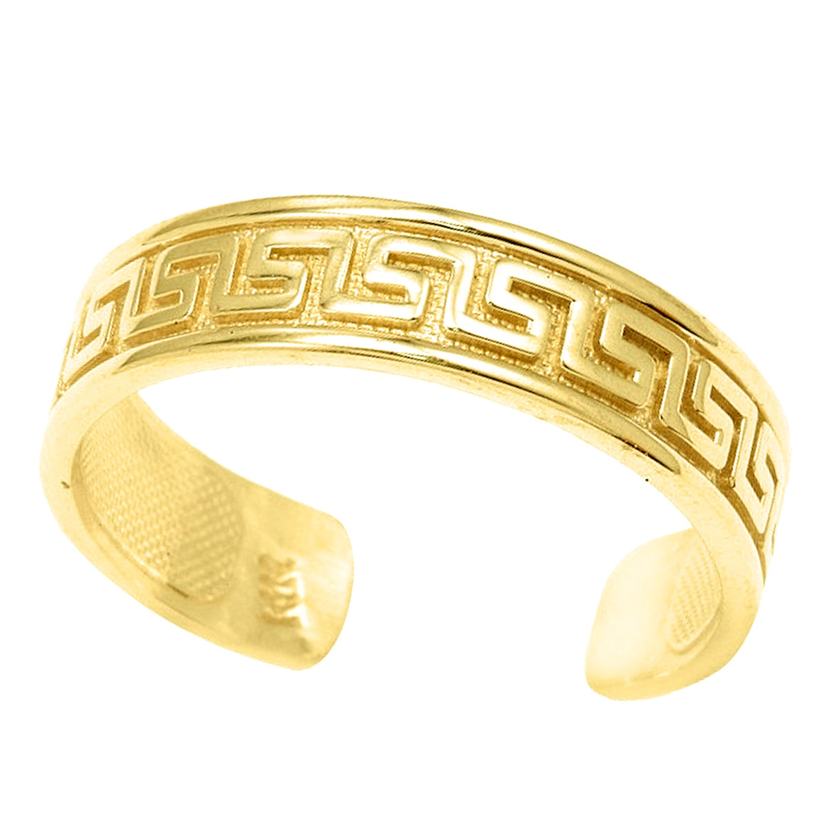 14K Yellow Gold Curved Inlay Greek Key Design Cuff Style Adjustable Toe Ring - JewelryAffairs