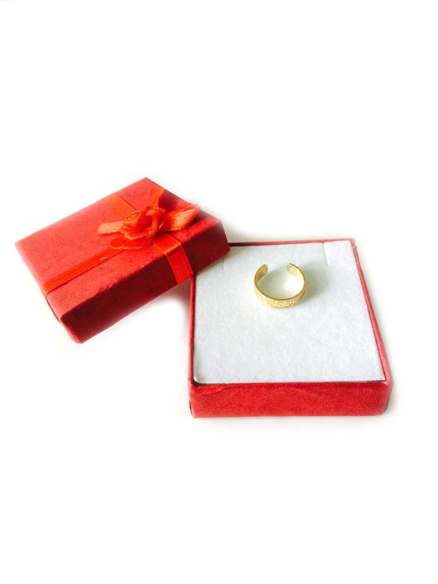 14K Yellow Gold Curved Inlay Greek Key Design Cuff Style Adjustable Toe Ring - JewelryAffairs