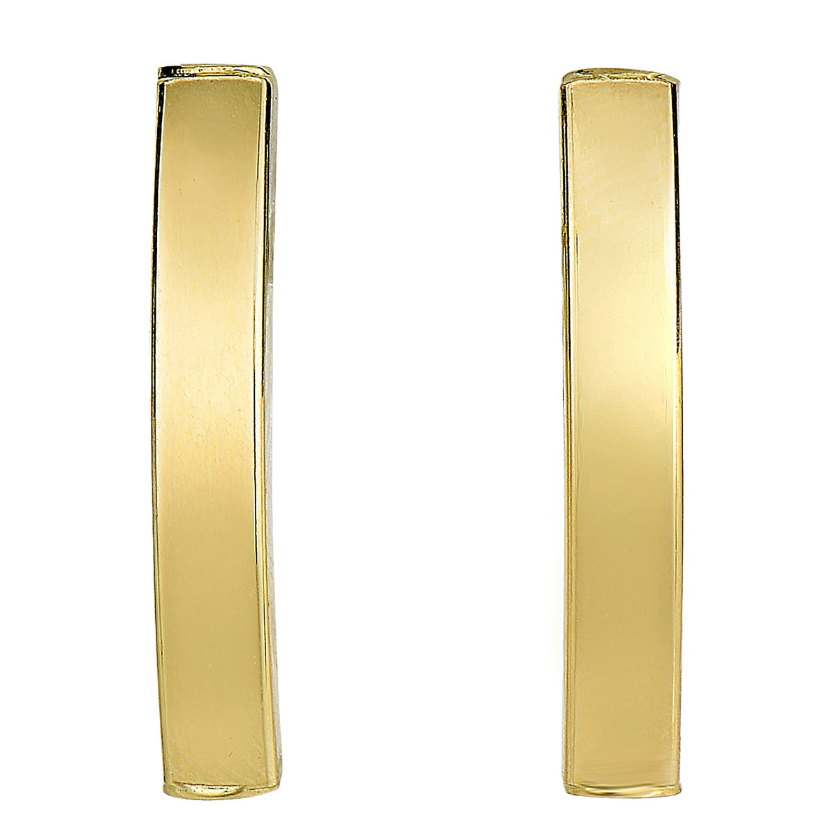 14k Yellow Gold Curved Tube Rectangular Climber Bar Style Stud Earrings - JewelryAffairs