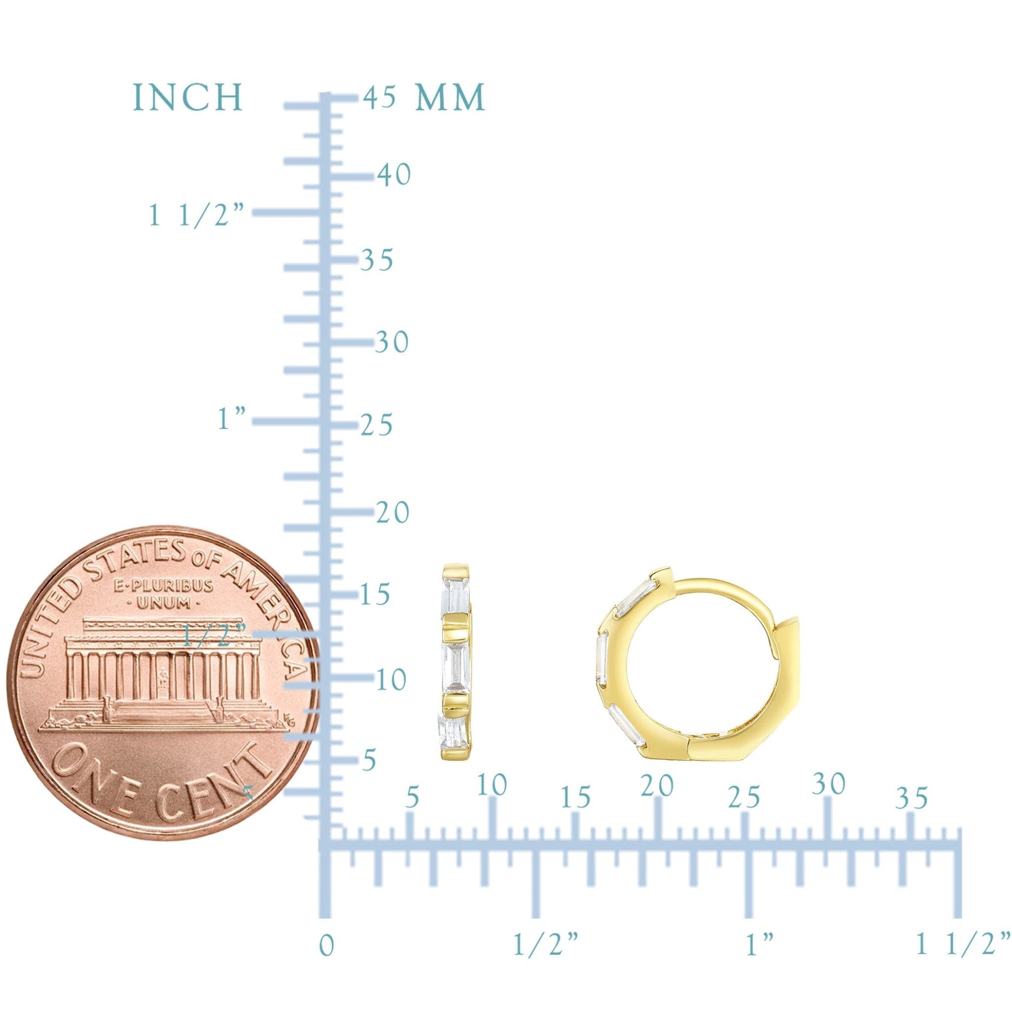 14K Yellow Gold CZ Huggie Hoop Earrings, 12mm - JewelryAffairs