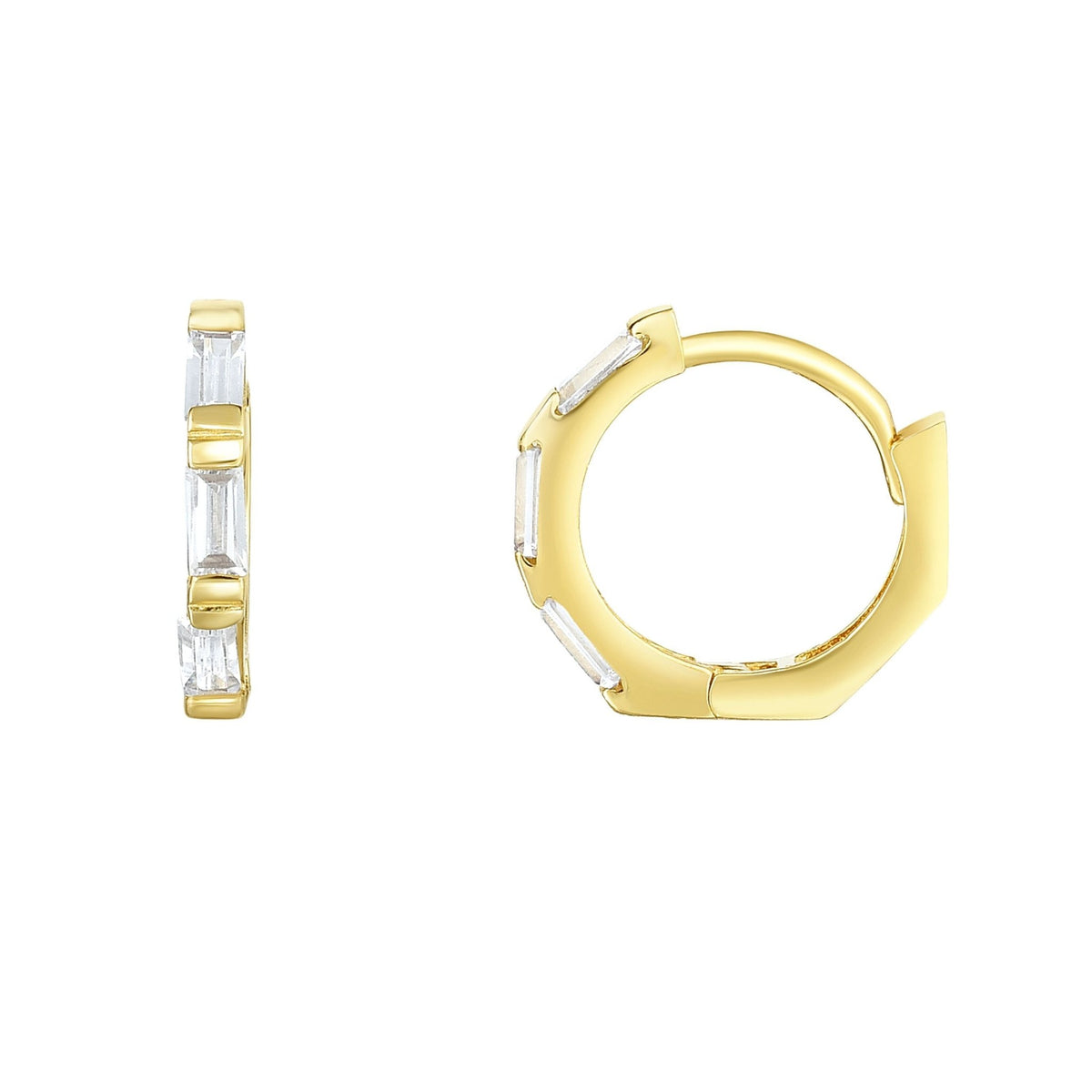 14K Yellow Gold CZ Huggie Hoop Earrings, 12mm - JewelryAffairs